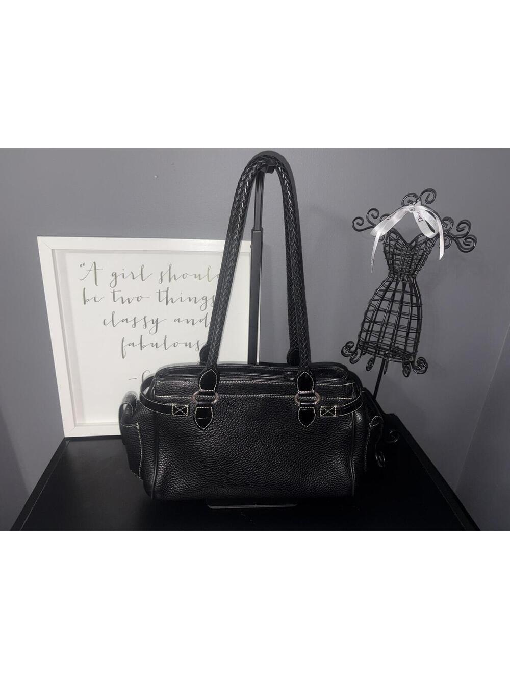 Brighton Black Pebbled Leather Satchel Bag Braided Straps C73135 - Picture 5 of 8